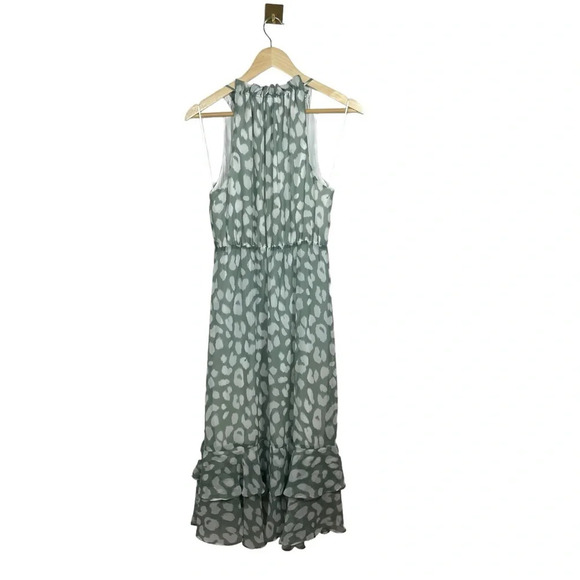 NWT Sam Edelman Sleeveless Ruffle Patterned Midi Dress in Green/White Size 8 - Picture 11 of 14